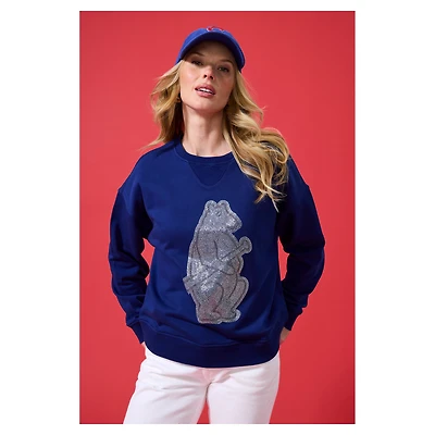 Sweat-shirt surdimensionné bleu marine à logo en pierres précieuses des Chicago Cubs pour femme Terez