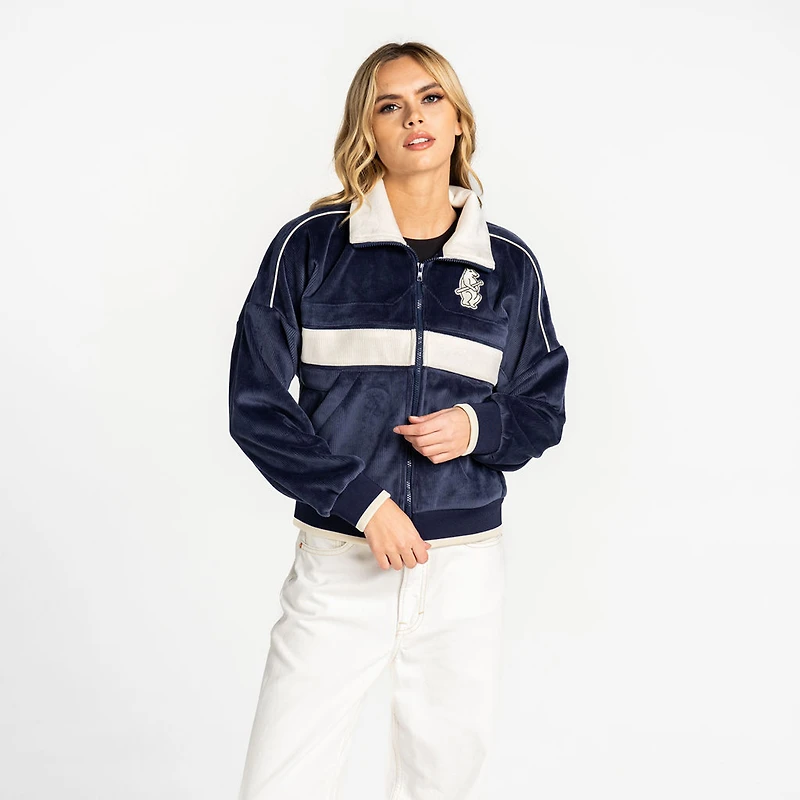 Women's The Wild Collective  Navy Chicago Cubs Velvet Corduroy Full-Zip Jacket