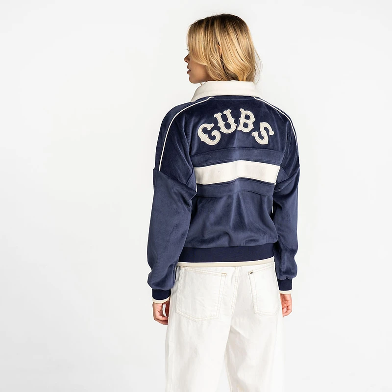 Veste zippée en velours côtelé bleu marine Chicago Cubs pour femme de The Wild Collective