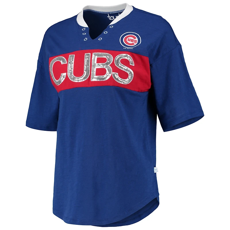 T-shirt à col cranté Chicago Cubs Lead Off pour femmes, bleu royal/rouge