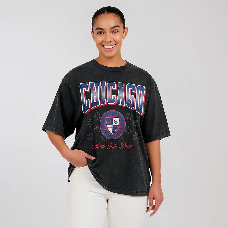 Women's WEAR by Erin Andrews Black Chicago Cubs Oversized Boyfriend T-Shirt