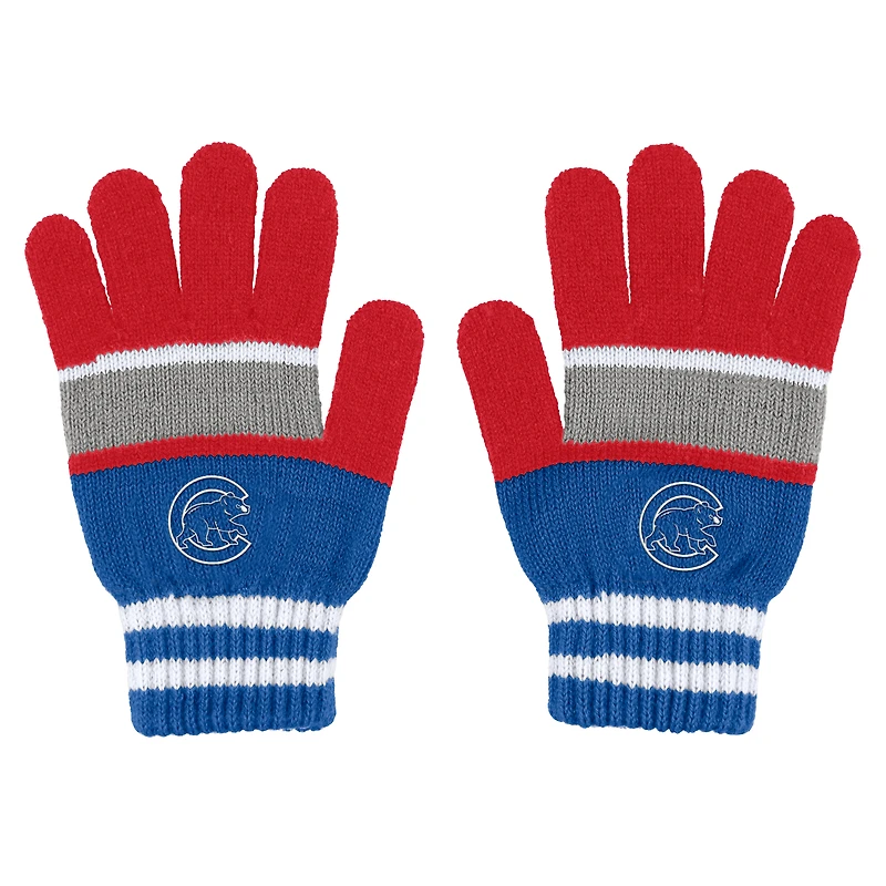 Ensemble WEAR by Erin Andrews pour femmes, gants et écharpe à rayures des Chicago Cubs