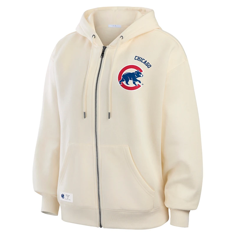 Women's WEAR by Erin Andrews Cream Chicago Cubs Full-Zip Hoodie