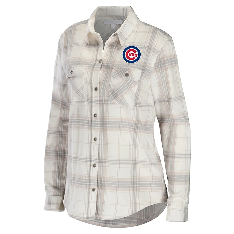 Chemise boutonnée en flanelle des Chicago Cubs WEAR by Erin Andrews pour femmes, gris/crème
