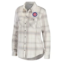 Chemise boutonnée en flanelle des Chicago Cubs WEAR by Erin Andrews pour femmes, gris/crème