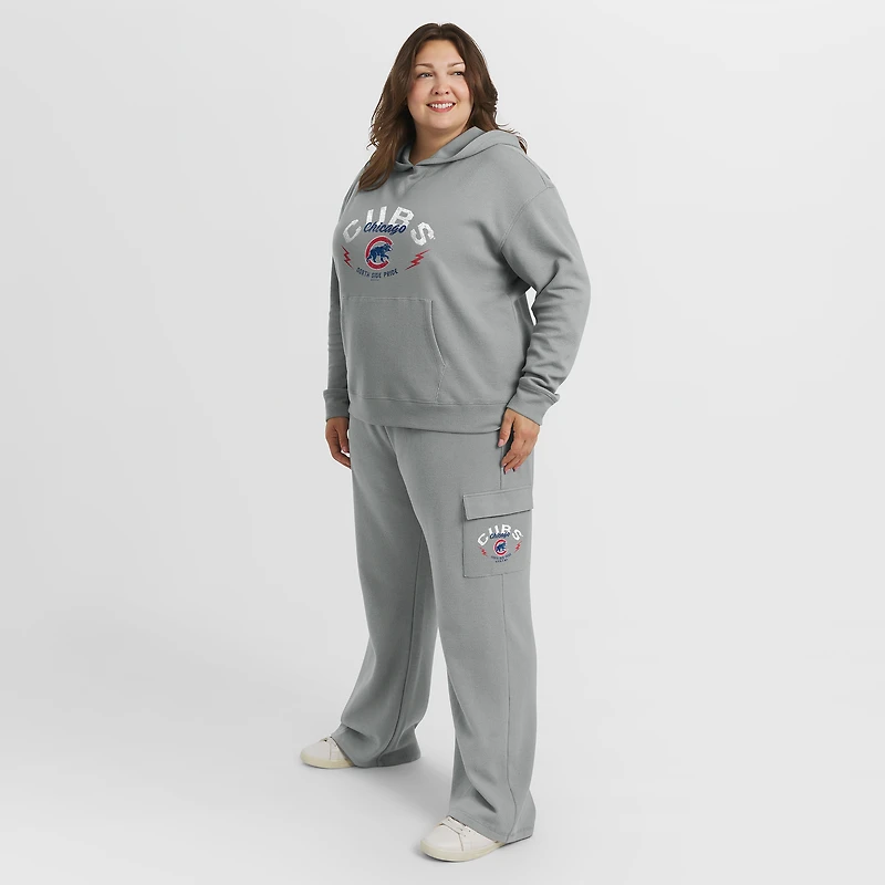 Women's WEAR by Erin Andrews Gray Chicago Cubs Plus Waffle-Knit Long-Sleeve Hoodie & Lounge Pant Set