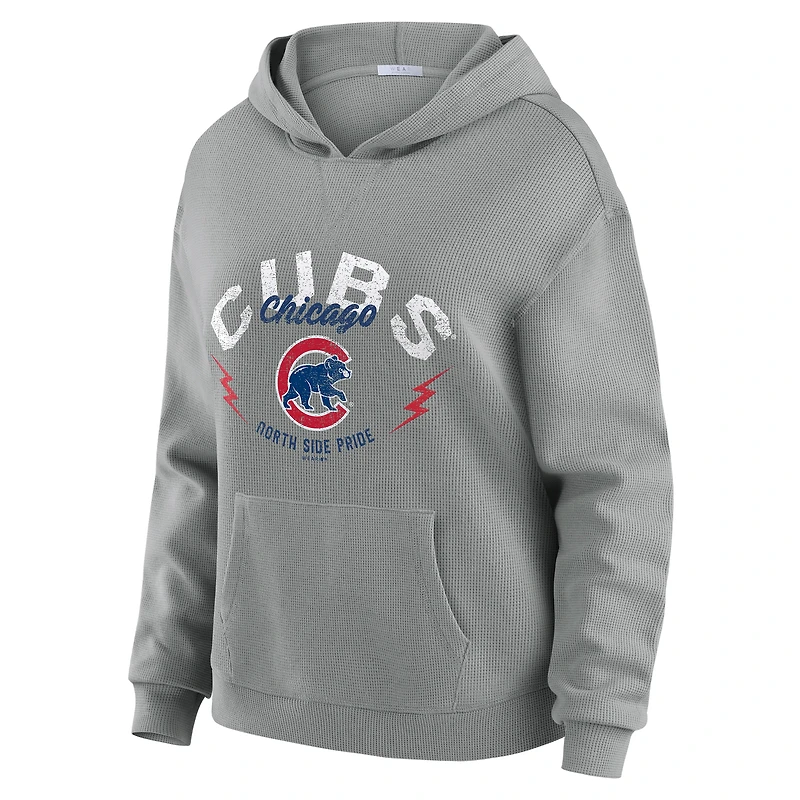 Women's WEAR by Erin Andrews Gray Chicago Cubs Waffle-Knit Long-Sleeve Hoodie & Lounge Pant Set
