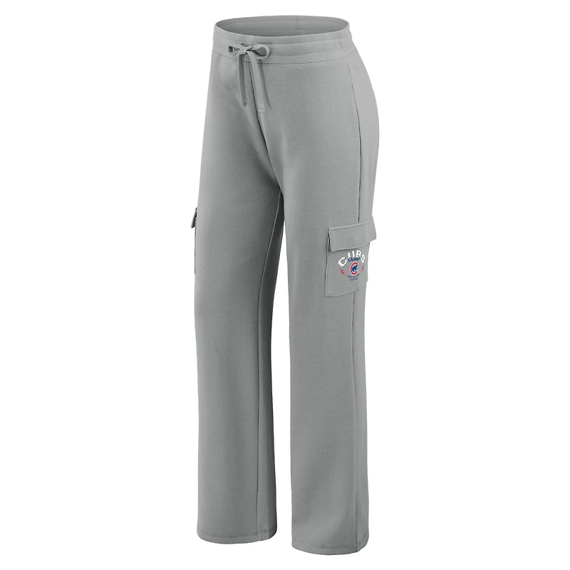 Ensemble sweat à capuche manches longues et pantalon de détente gris en tricot gaufré des Chicago Cubs pour femme par Erin Andrews