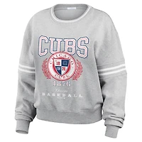 Women's WEAR by Erin Andrews Heather Gray Chicago Cubs Domestic Crest Pullover Sweatshirt