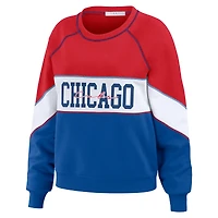Women's WEAR by Erin Andrews Red/Royal Chicago Cubs Color Block Crew Neck Pullover Sweatshirt