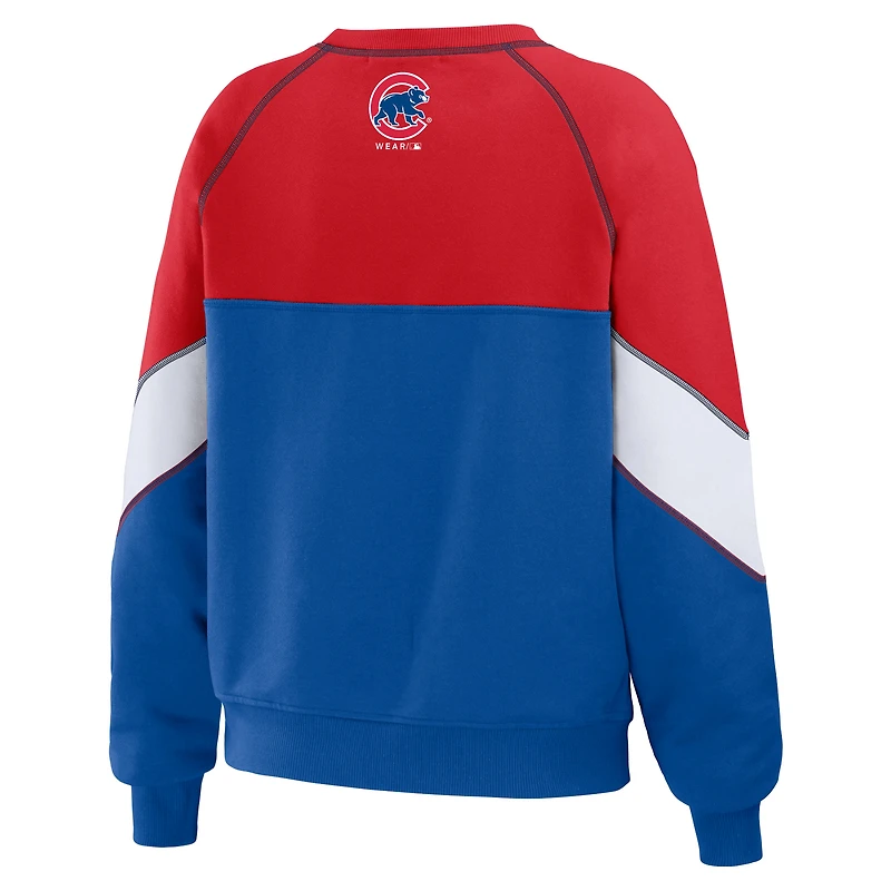 Women's WEAR by Erin Andrews Red/Royal Chicago Cubs Color Block Crew Neck Pullover Sweatshirt