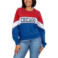 Women's WEAR by Erin Andrews Red/Royal Chicago Cubs Color Block Crew Neck Pullover Sweatshirt