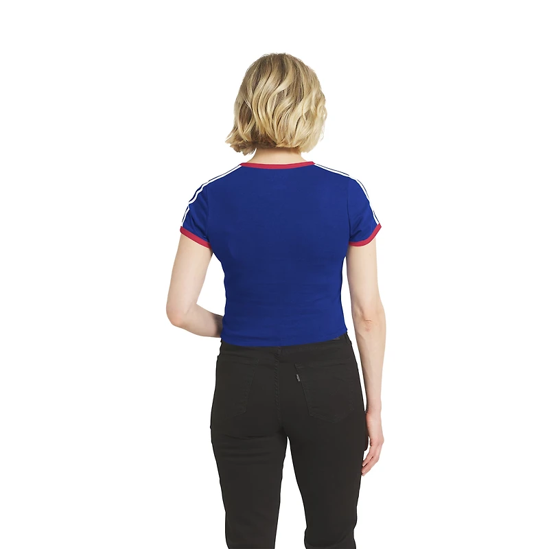 Women's WEAR by Erin Andrews Royal Chicago Cubs Cropped Throwback Ringer Baby T-Shirt