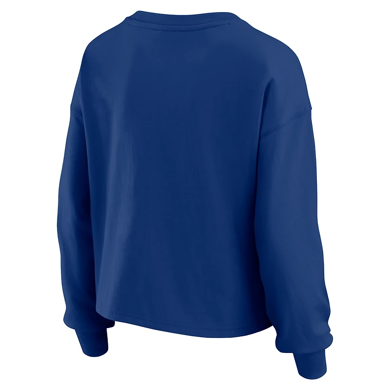 Women's WEAR by Erin Andrews Royal Chicago Cubs Heavy Rugby Jersey Cropped Long Sleeve T-Shirt & Shorts Lounge Set