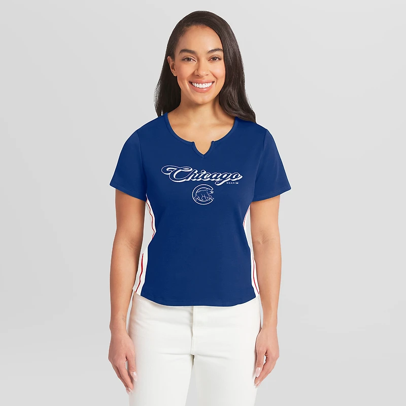 Women's WEAR by Erin Andrews Royal Chicago Cubs Notch Neck Cropped T-Shirt