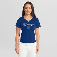 Women's WEAR by Erin Andrews  Royal Chicago Cubs Notch Neck Cropped T-Shirt