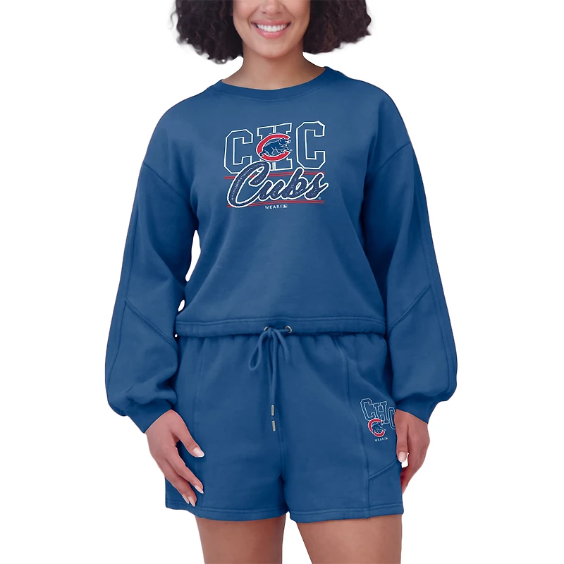 Ensemble de détente pour femme WEAR by Erin Andrews Royal Chicago Cubs en molleton délavé avec sweat-shirt et short