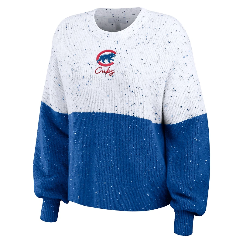 Pull WEAR by Erin Andrews pour femmes, blanc/Royal, Chicago Cubs, avec script color block