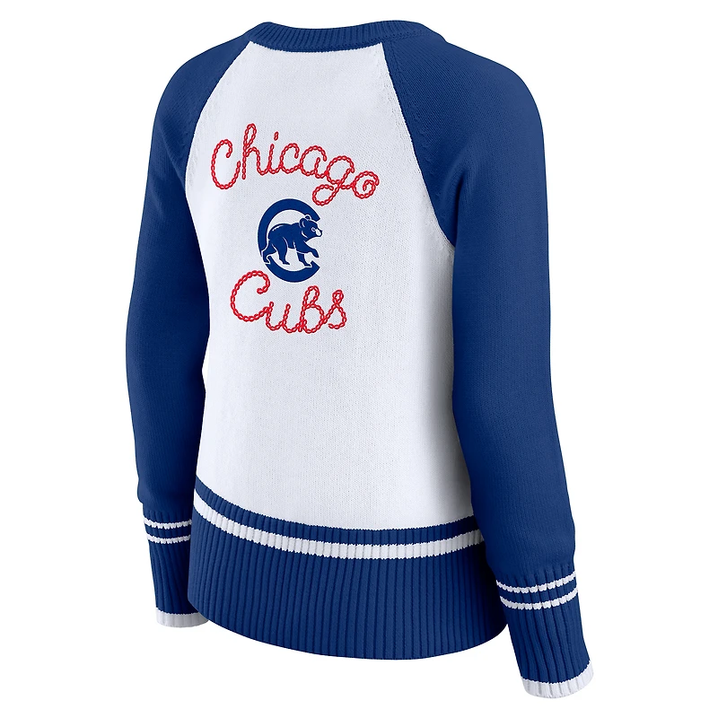 Pull raglan colorblock blanc des Chicago Cubs pour femme par Erin Andrews