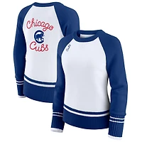 Women's WEAR by Erin Andrews White Chicago Cubs Colorblock Raglan Sweater