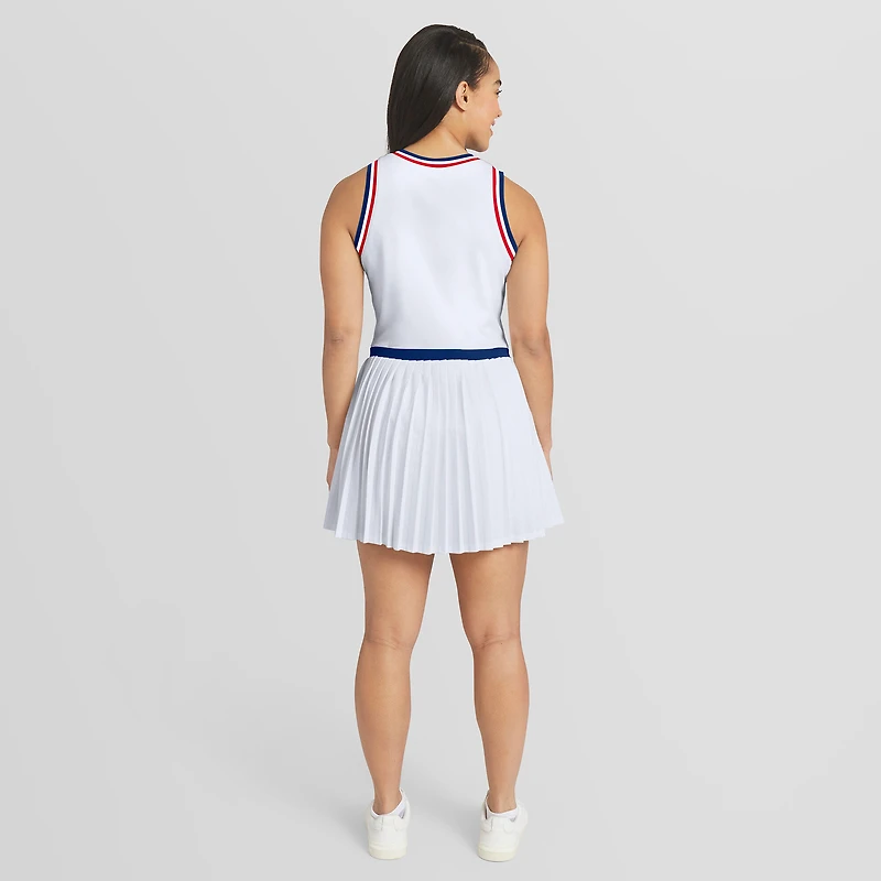Women's WEAR by Erin Andrews White Chicago Cubs Zip-Front Pleated Tri-Blend Scoop Neck Tank Dress