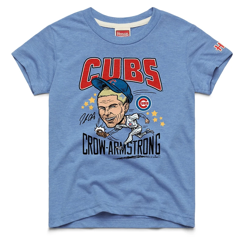 Youth Homage Pete Crow-Armstrong Light Blue Chicago Cubs Caricature Tri-Blend T-Shirt