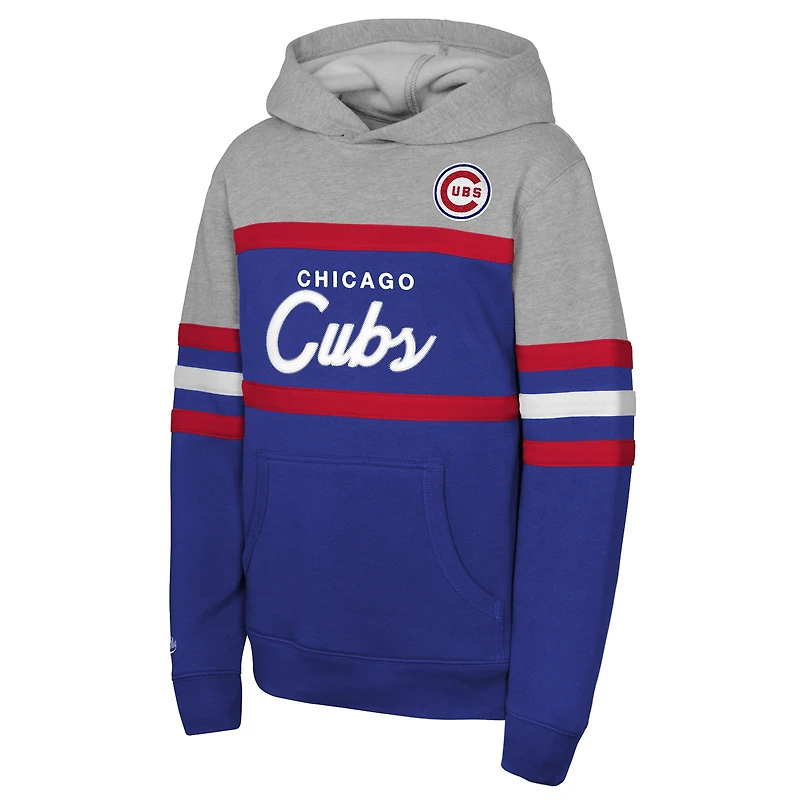 Sweat à capuche Mitchell & Ness pour enfant, bleu roi/gris, Chicago Cubs, Cooperstown, entraîneur-chef