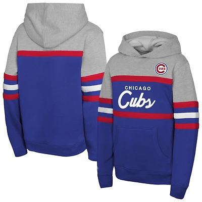 Youth Mitchell & Ness Royal/Grey Chicago Cubs Cooperstown Head Coach Pullover Hoodie