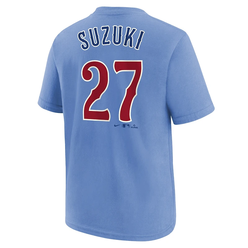 T-shirt Nike Seiya Suzuki Baby Blue avec nom et numéro de joueur des Chicago Cubs pour jeune