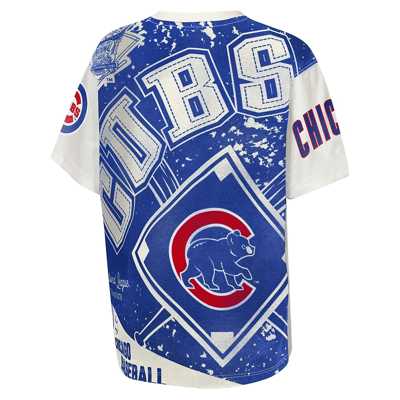 Youth Outerstuff Cream Chicago Cubs Big League Top Player Bold All-Over-Print T-Shirt