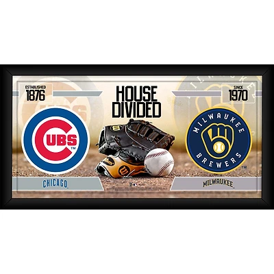 Collage encadré de baseball des Chicago Cubs contre les Milwaukee Brewers 10" x 20"