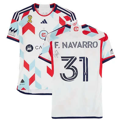 Federico Navarro Chicago Fire Autographed Match-Used #31 White adidas Jersey from the 2024 MLS Season - Size S