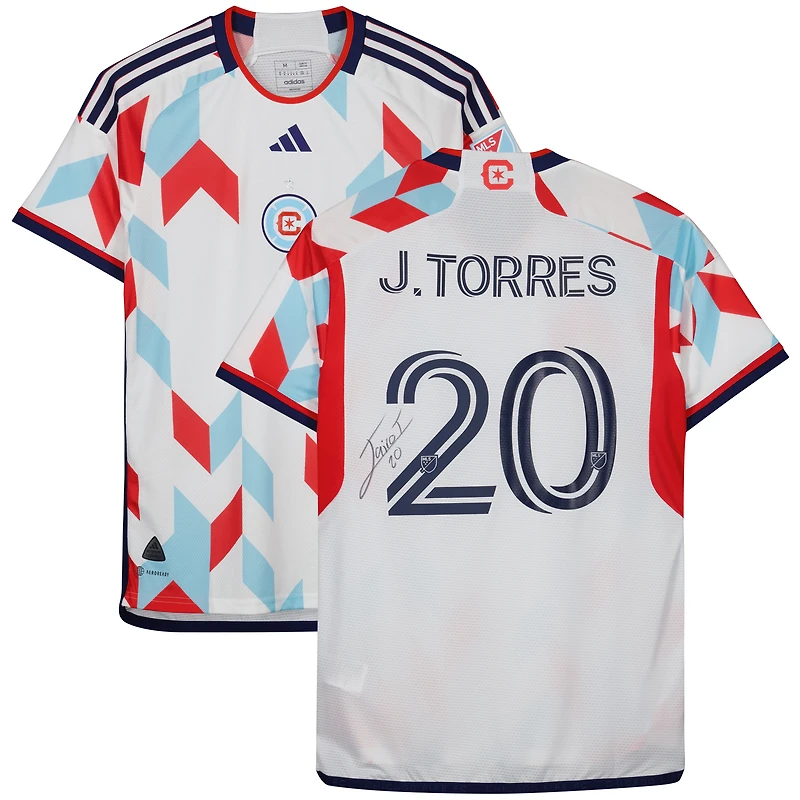 Jairo Torres Chicago Fire Autographed Fanatics Authentic Match-Used #20 White Jersey from the 2023 MLS Season