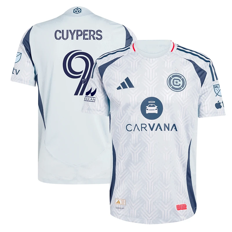Maillot de joueur authentique The Municipal Kit Chicago Fire 2025 bleu clair adidas Hugo Cuypers pour homme