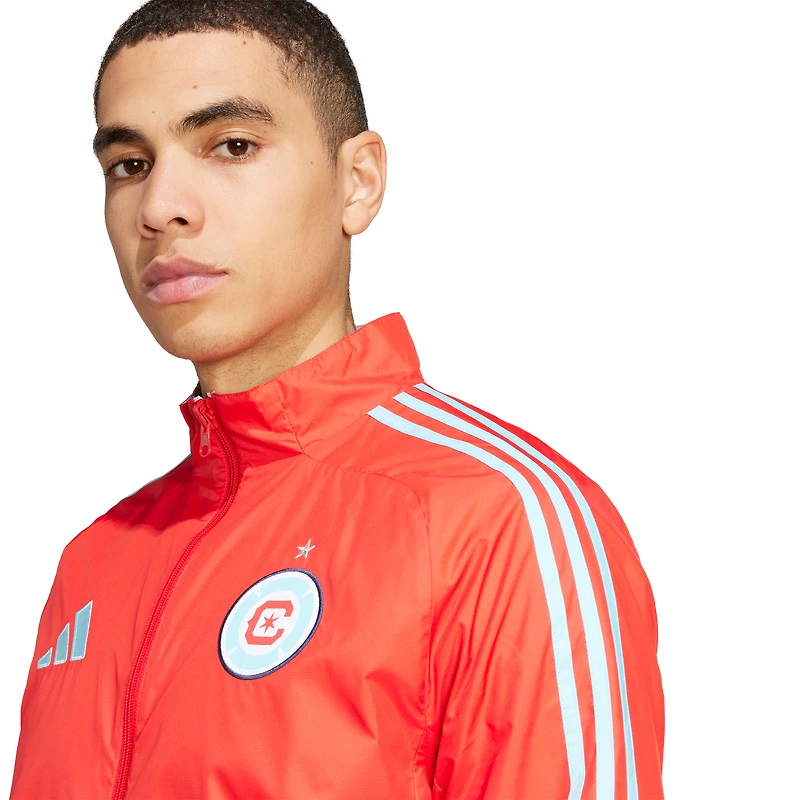 Veste zippée réversible adidas Chicago Fire 2025 Anthem pour homme Rouge/Bleu clair