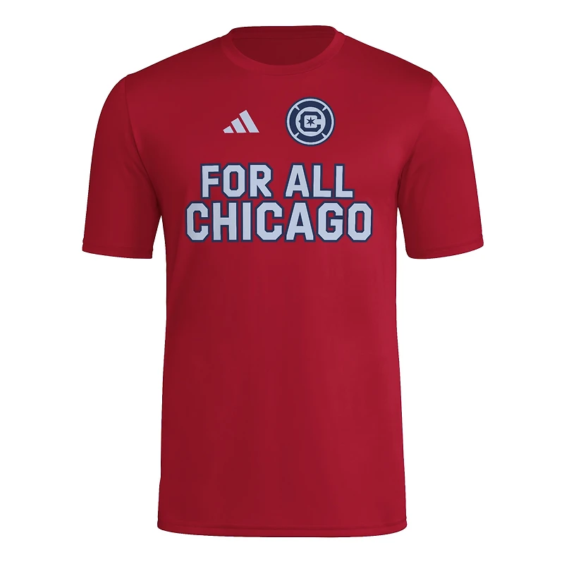 T-shirt adidas rouge Chicago Fire 2025 pour homme avec maillot Hook AEROREADY