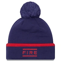 Men's New Era Navy Chicago Fire Wordmark Kick Off Cuffed Knit Hat with Pom