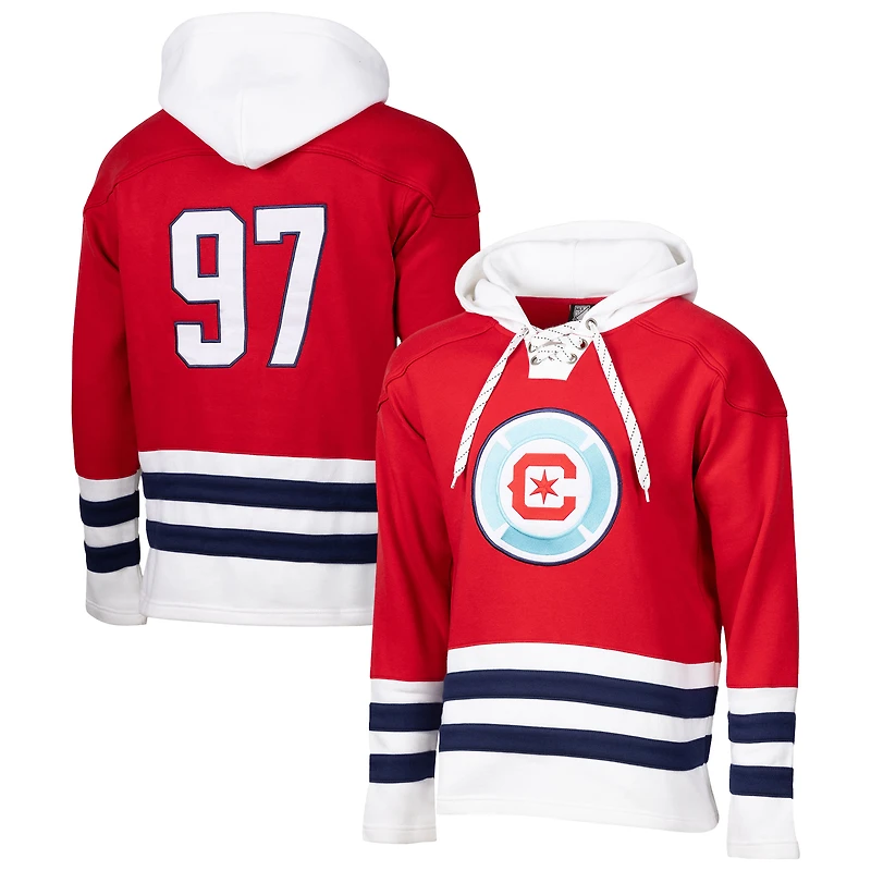 Men's Red Chicago Fire  Jersey Hook Hockey Pullover Hoodie