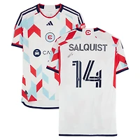 Tobias Salquist Chicago Fire Autographed Match-Used #14 White adidas Jersey from the 2024 MLS Season - Size L
