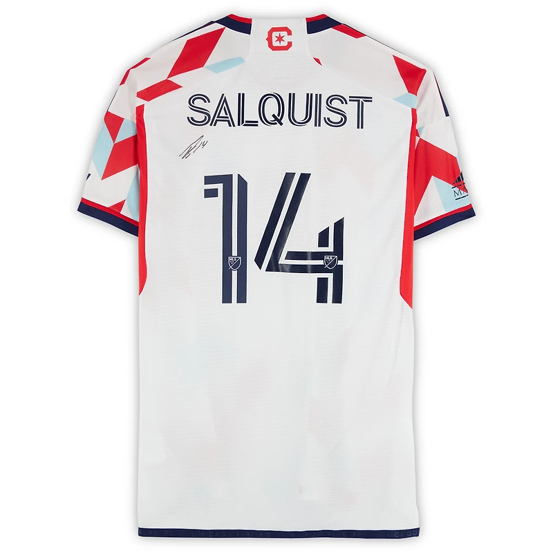 Tobias Salquist Chicago Fire Autographed Match-Used #14 White adidas Jersey from the 2024 MLS Season - Size L