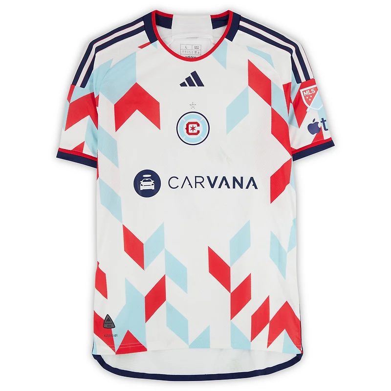 Tobias Salquist Chicago Fire Autographed Match-Used #14 White adidas Jersey from the 2024 MLS Season - Size L