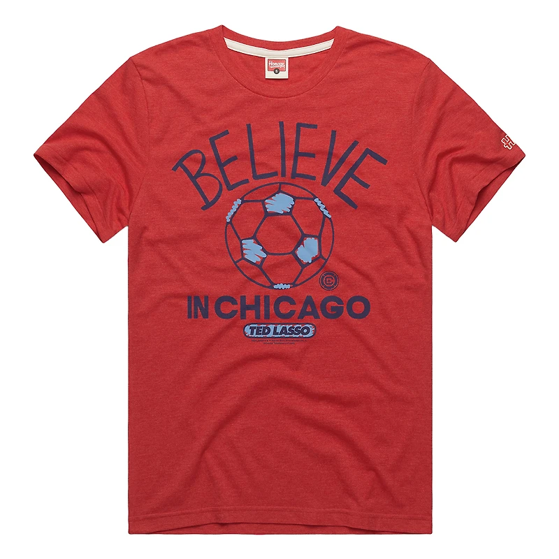 T-shirt unisexe rouge hommage Chicago Fire MLS x Ted Lasso Believe Graphic Tri-Blend
