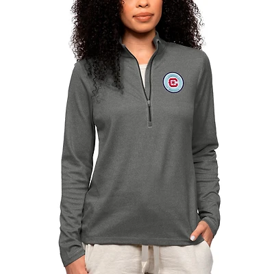 Pull-over zippé quart de tour pour femme, couleur anthracite chiné, logo l'équipe des Chicago Fire, style épique