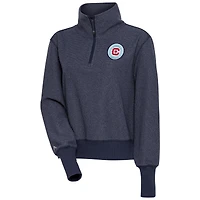 Pull-over demi-zippé Antigua Heather Navy Chicago Fire Upgrade pour femme