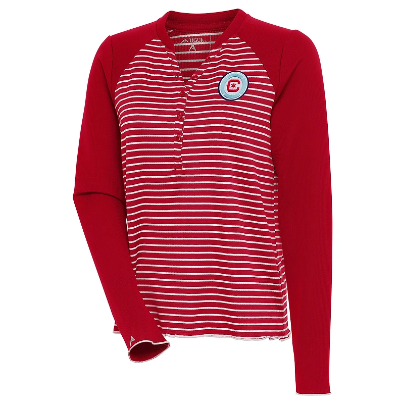 Women's Antigua  Red Chicago Fire Maverick Henley Long Sleeve T-Shirt