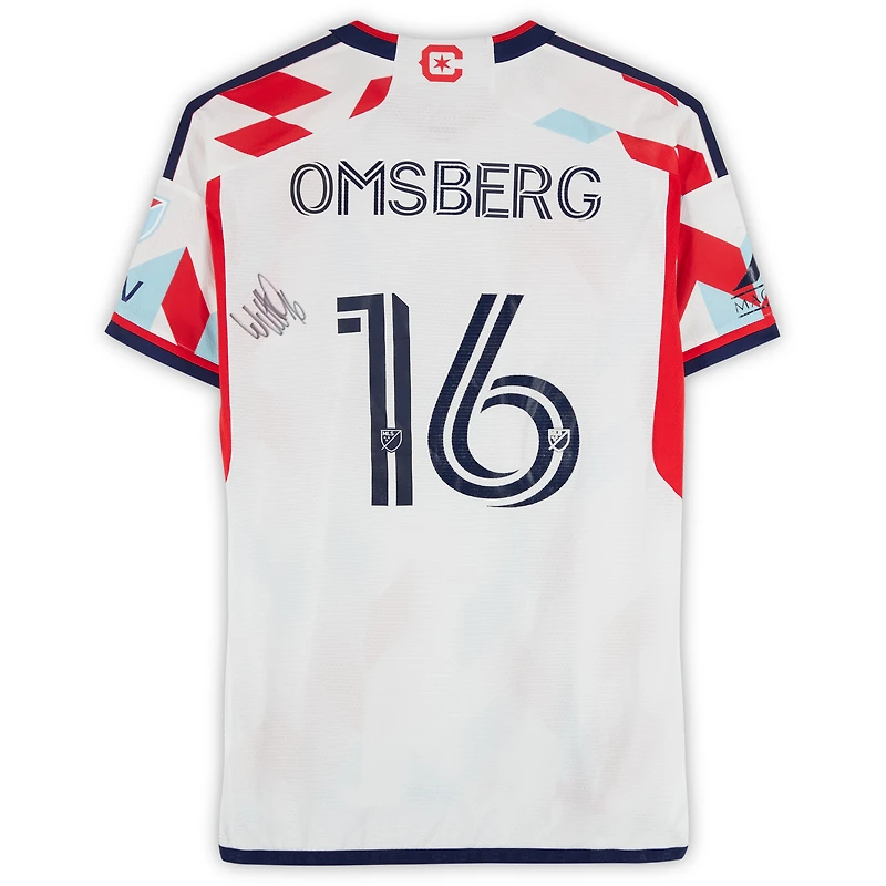 Wyatt Omsberg Chicago Fire Autographed Match-Used #16 White adidas Jersey from the 2024 MLS Season - Size L