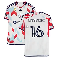 Wyatt Omsberg Chicago Fire Autographed Match-Used #16 White adidas Jersey from the 2024 MLS Season - Size L