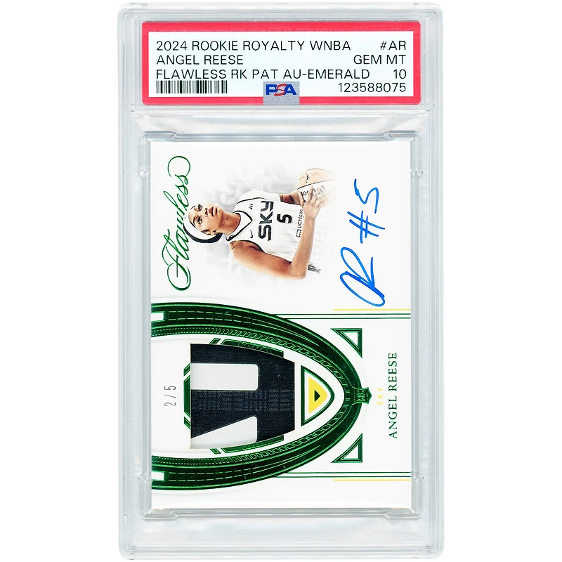 Carte recrue Angel Reese Chicago Sky 2024 Panini Rookie Royalty Flawless Two-Color Relic Emerald #RPA-AR #2/5 authentifiée PSA 10