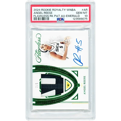 Carte recrue Angel Reese Chicago Sky 2024 Panini Rookie Royalty Flawless Two-Color Relic Emerald #RPA-AR #2/5 authentifiée PSA 10