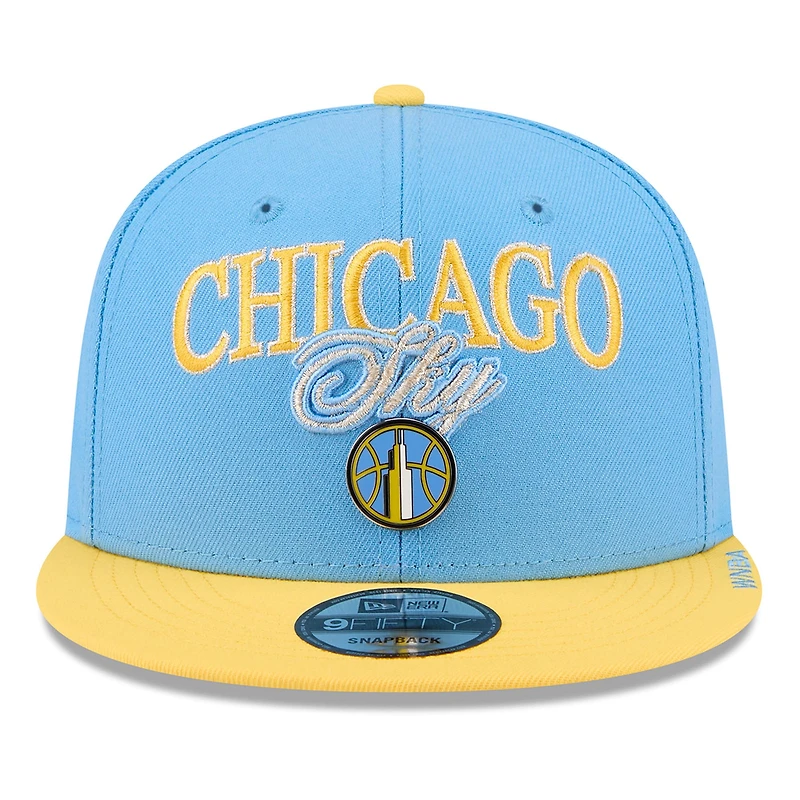 Unisex New Era Sky Blue/Yellow Chicago Sky WNBA Tip-Off 2026 Metal Badge A-Frame 9FIFTY Snapback Hat
